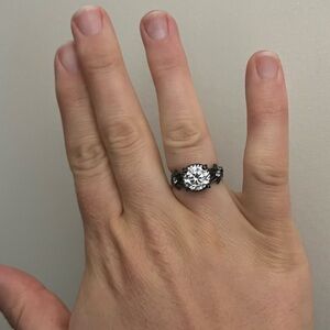 Elegant Silver and Black CZ Women's Ring